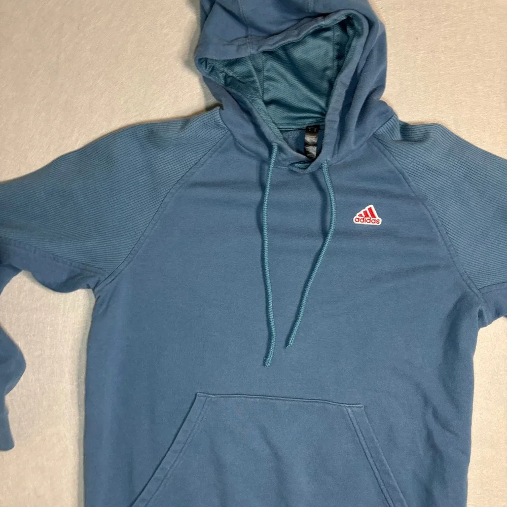 adidas Pullover Hoodie Small Blue Logo Kangaroo Pocket